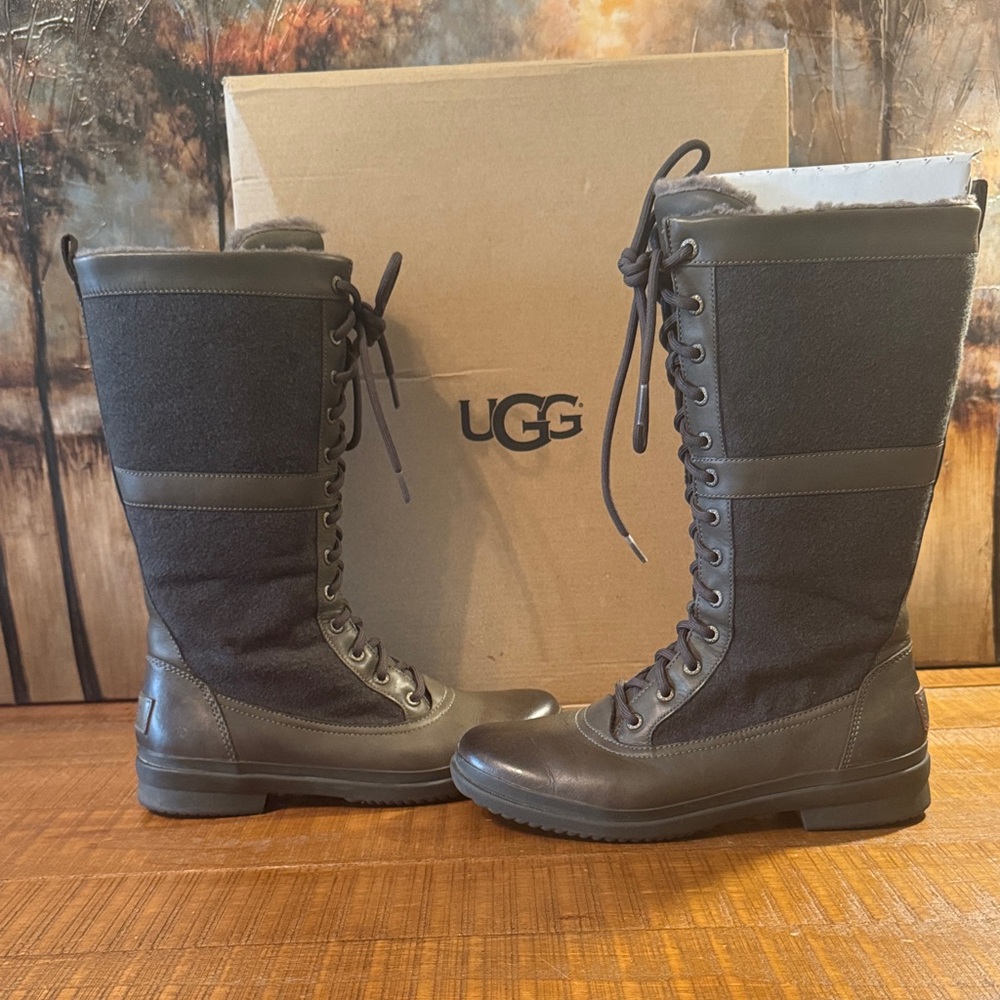 UGG Lace-Up Boots in Charcoal and Black